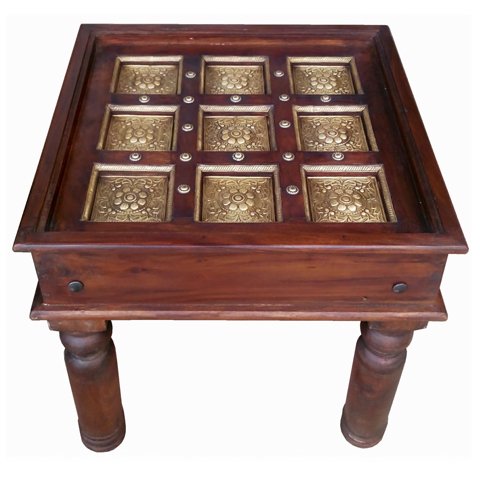 Wooden Square Top Brass Fitting Centre Table