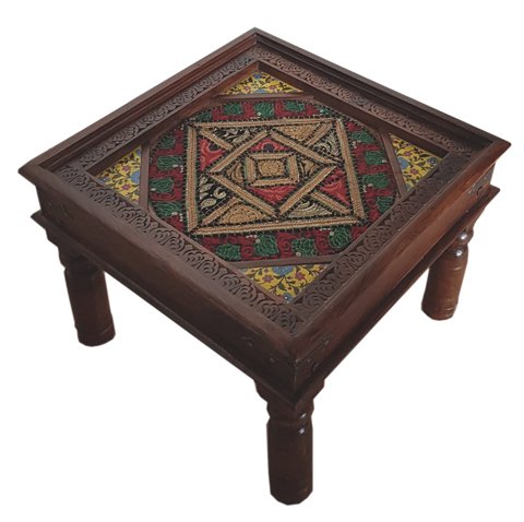 Short Wooden Stool With Tile Fit Design