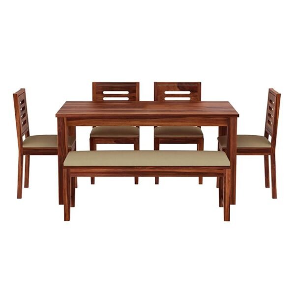Solid Sheesham Wood Rectangle Dining Table Set 6 Seater with 4 Cushion ...